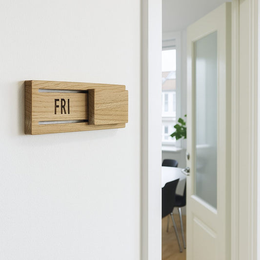 Byrum - skilt til møderum i massivt egetræ