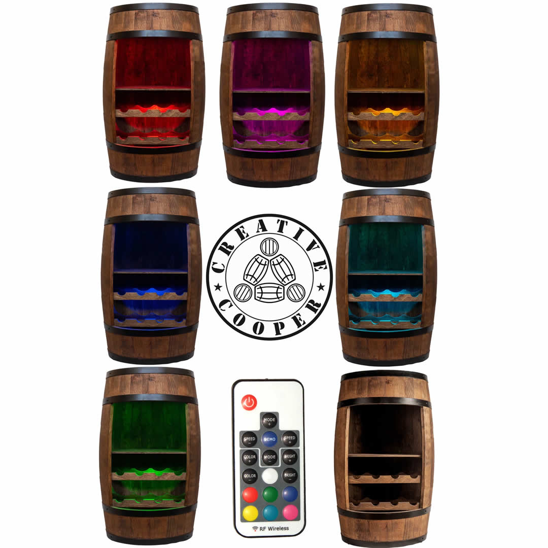 Wine barrel with wine shelf - Minibar - Wine bar - dark wood - with/without light