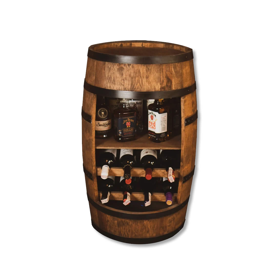 Wine barrel with wine shelf - Minibar - Wine bar - dark wood - with/without light