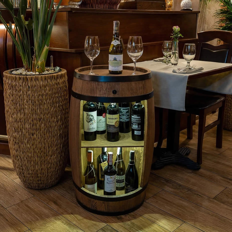 Wine barrel - Minibar - Wine bar - dark wood - with/without light