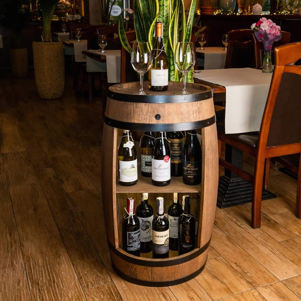 Wine barrel - Minibar - Wine bar - dark wood - with/without light