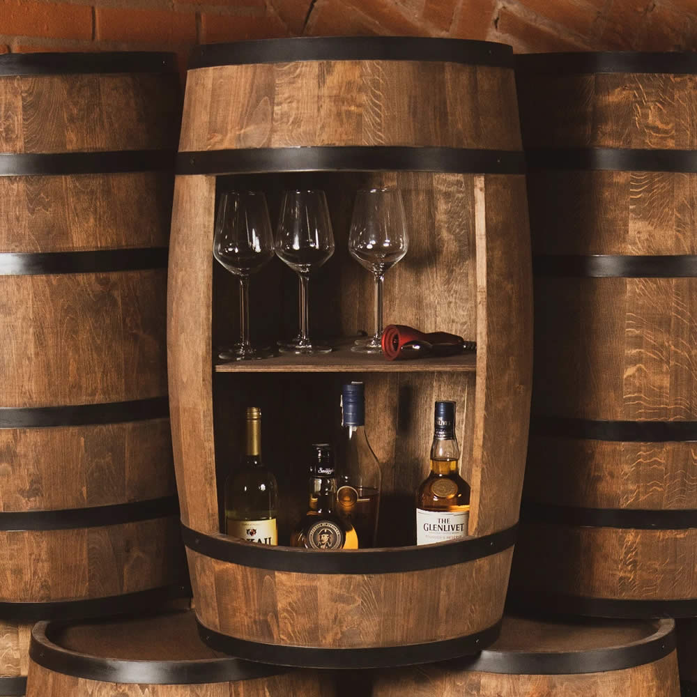 Wine barrel - Minibar - Wine bar - dark wood - with/without light