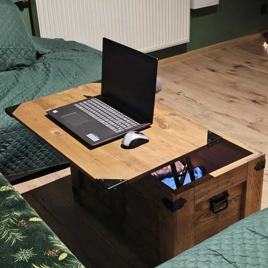 Vintage-style trækiste med smart skydelåge - Mørk