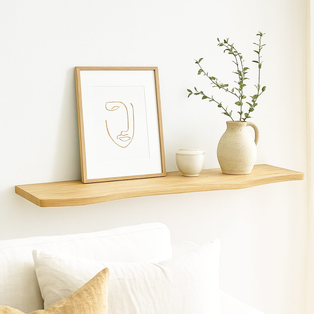 Kirkeby - wooden floating shelf • Straight/curved edge • Untreated
