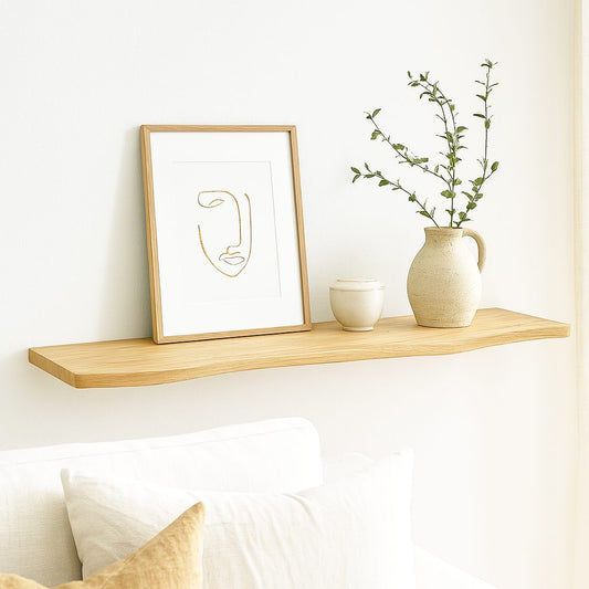 Kirkeby - wooden floating shelf • Straight/curved edge • Untreated