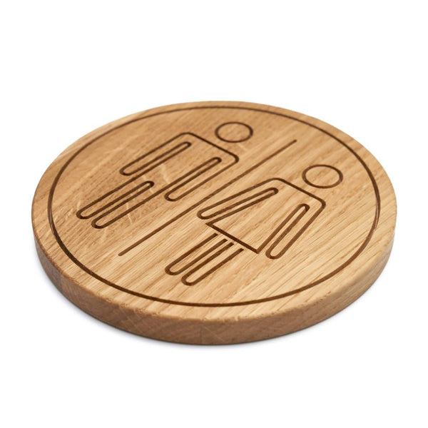 Marstal - rundt toiletskilt i træ - Naturligt