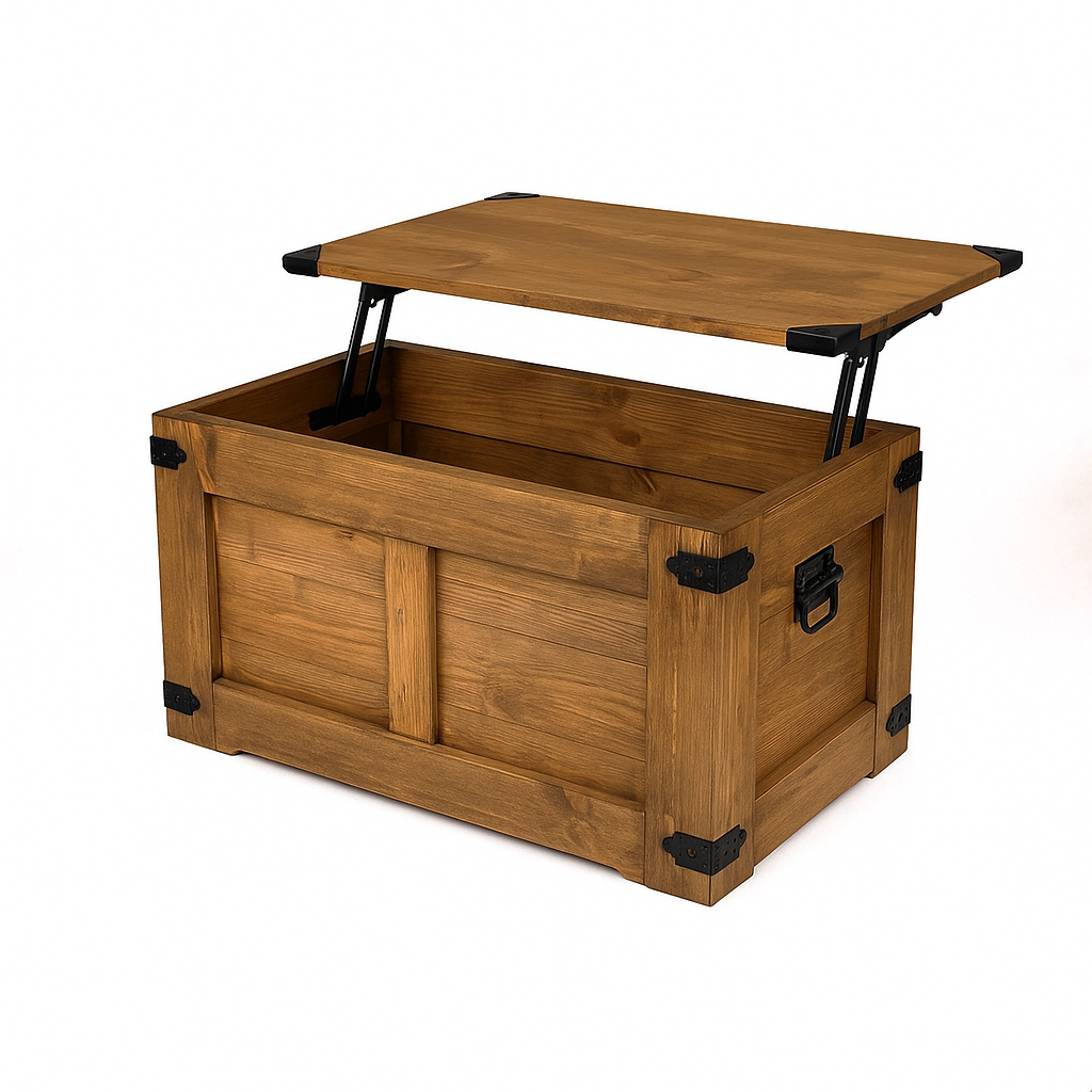 Vintage-style wooden chest with smart sliding door - Dark - Solid wood