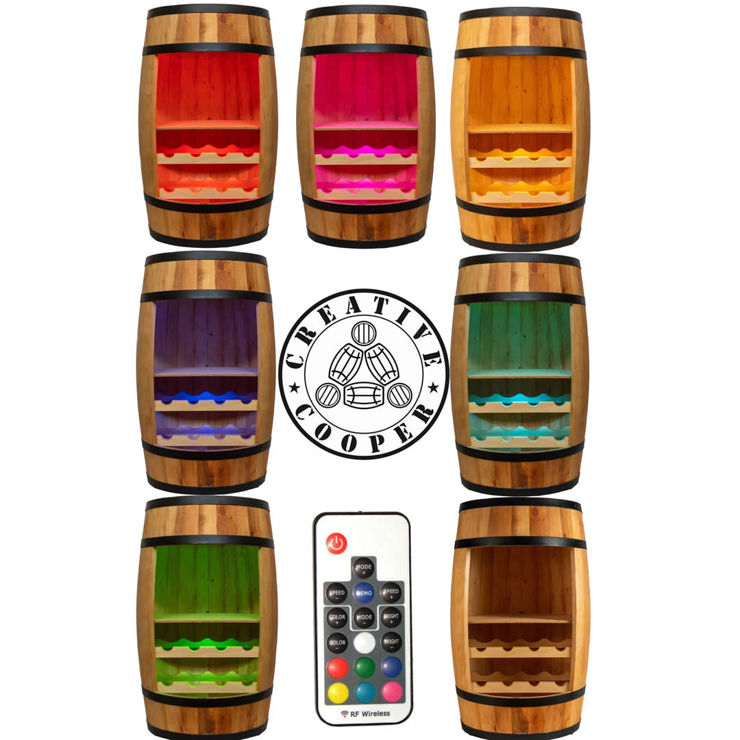 Wine barrel with wine shelf - Minibar - Wine bar - light wood - with/without light