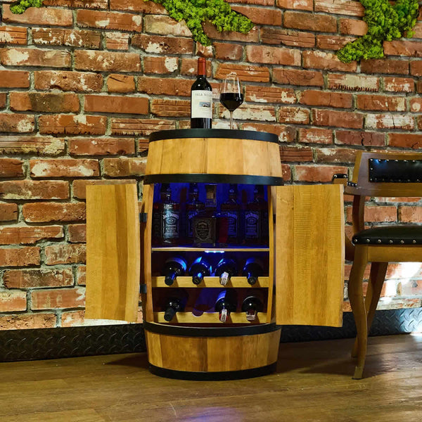 Vintønde med vinhylde og låger - Minibar - Vinbar - lyst træ - med/uden lys
