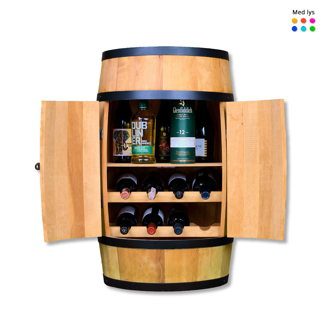 Wine barrel with wine shelf and doors - Minibar - Wine bar - light wood - with/without light