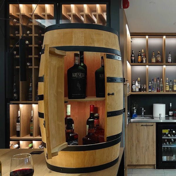 Wine barrel with doors - Minibar - Wine bar - light wood - with/without light