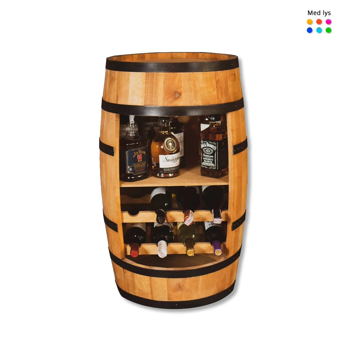 Wine barrel with wine shelf - Minibar - Wine bar - light wood - with/without light