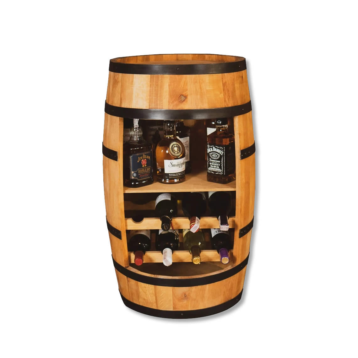 Wine barrel with wine shelf - Minibar - Wine bar - light wood - with/without light