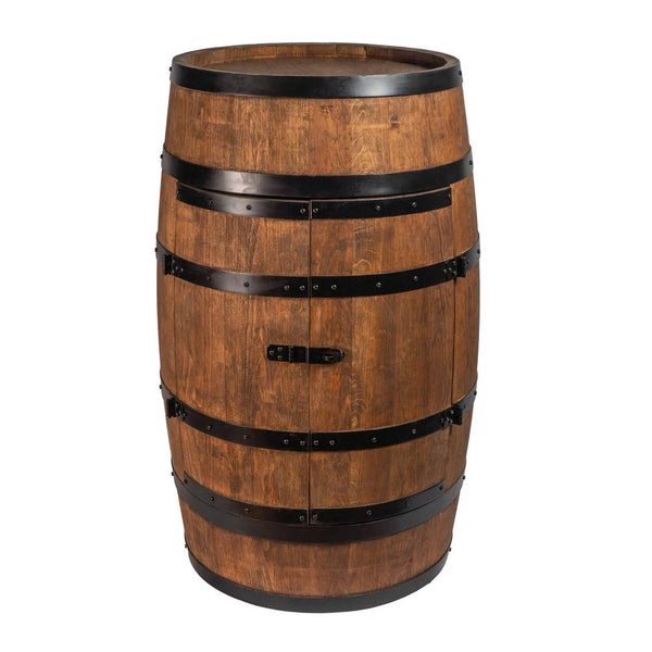 Wine barrel with wine shelf and doors - Minibar - Wine bar - dark wood - with/without light