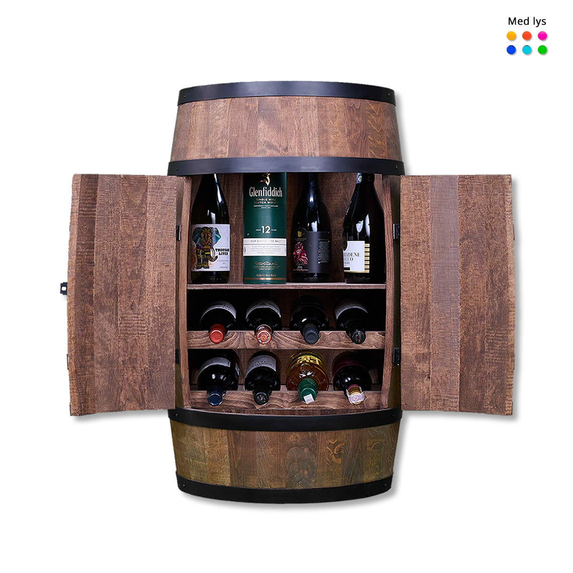 Wine barrel with wine shelf and doors - Minibar - Wine bar - dark wood - with/without light