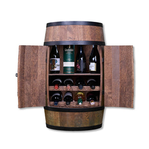 Wine barrel with wine shelf and doors - Minibar - Wine bar - dark wood - with/without light