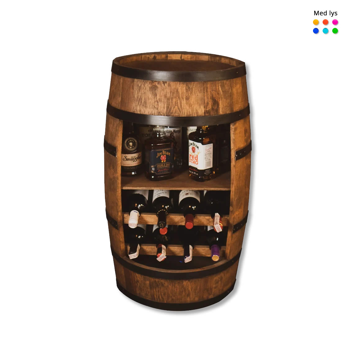 Vintønde med vinhylde - Minibar - Vinbar - mørkt træ - med/uden lys