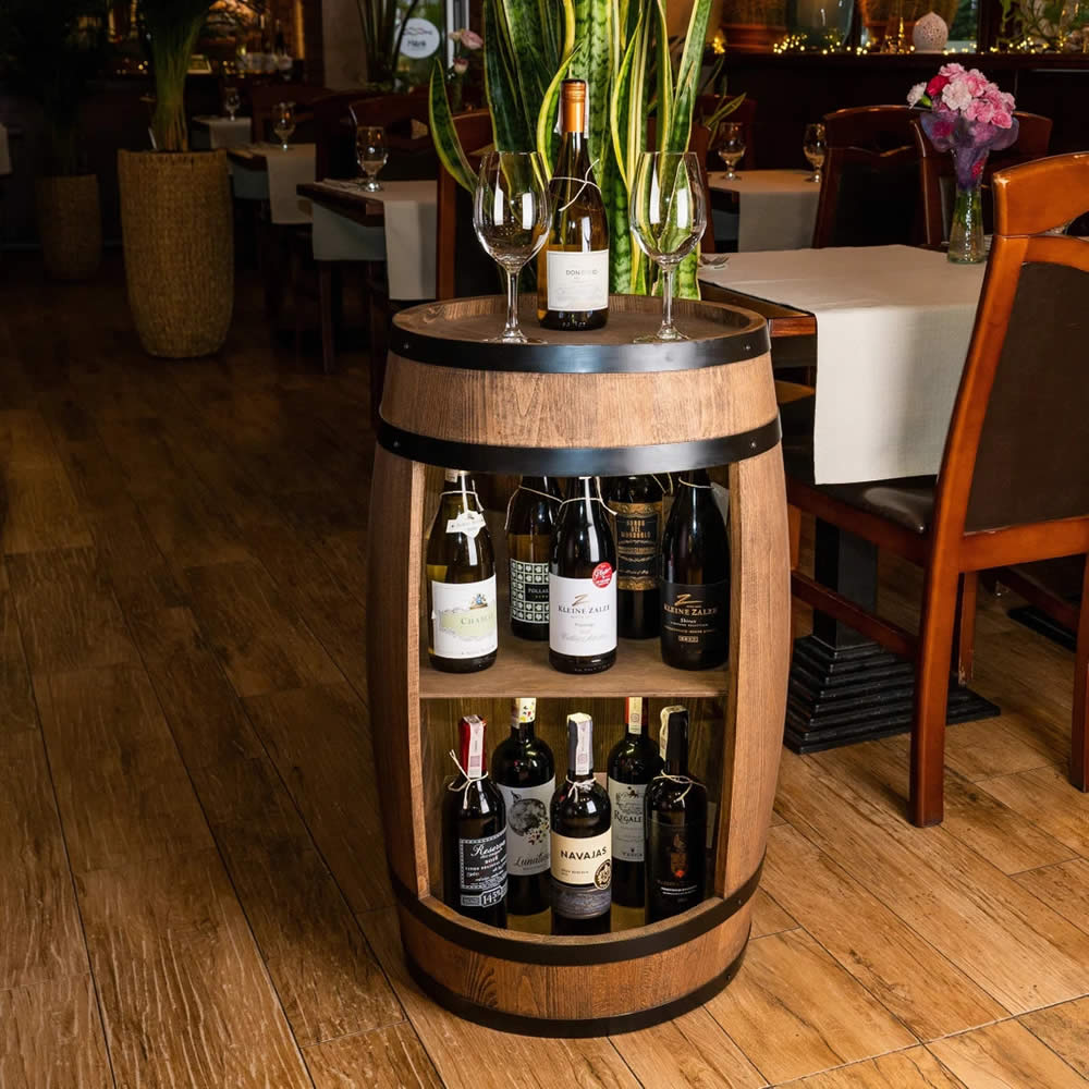 Wine barrel - Minibar - Wine bar - dark wood - with/without light