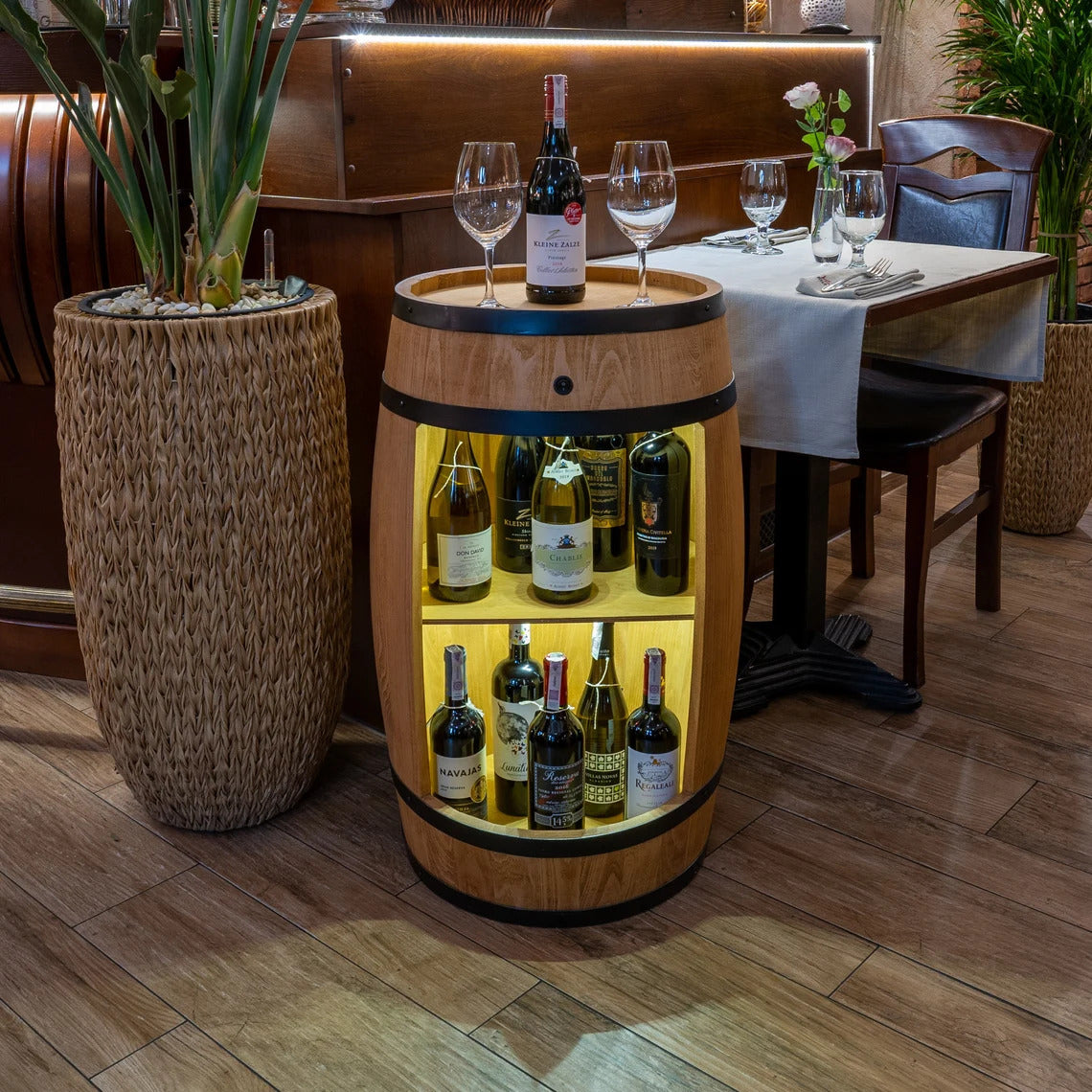 Wine barrel - Minibar - Wine bar - light wood - with/without light