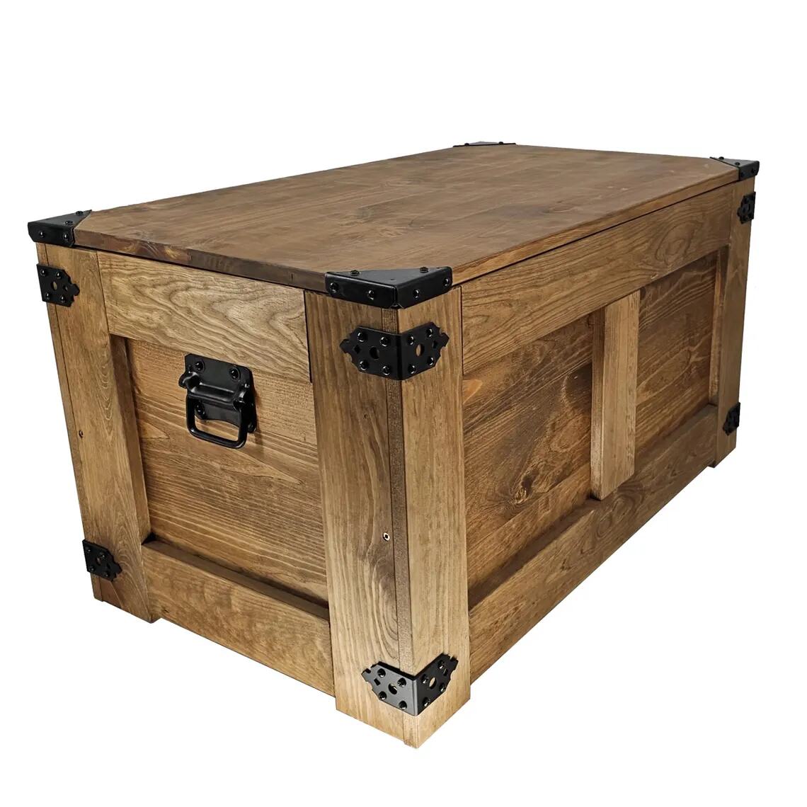 Vintage-style wooden chest with smart sliding door - Dark - Solid wood