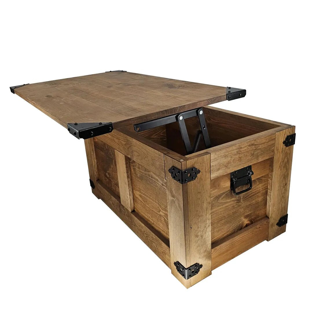 Vintage-style wooden chest with smart sliding door - Dark - Solid wood